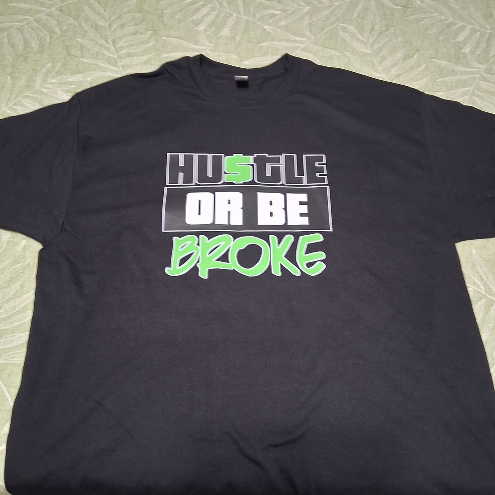 Gildan Black Tee with Green and White Print